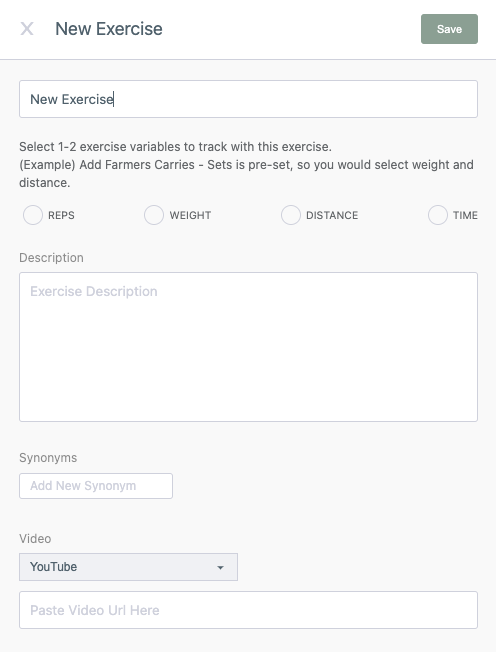 Screenshot of adding a new exercise to StrengthPortal