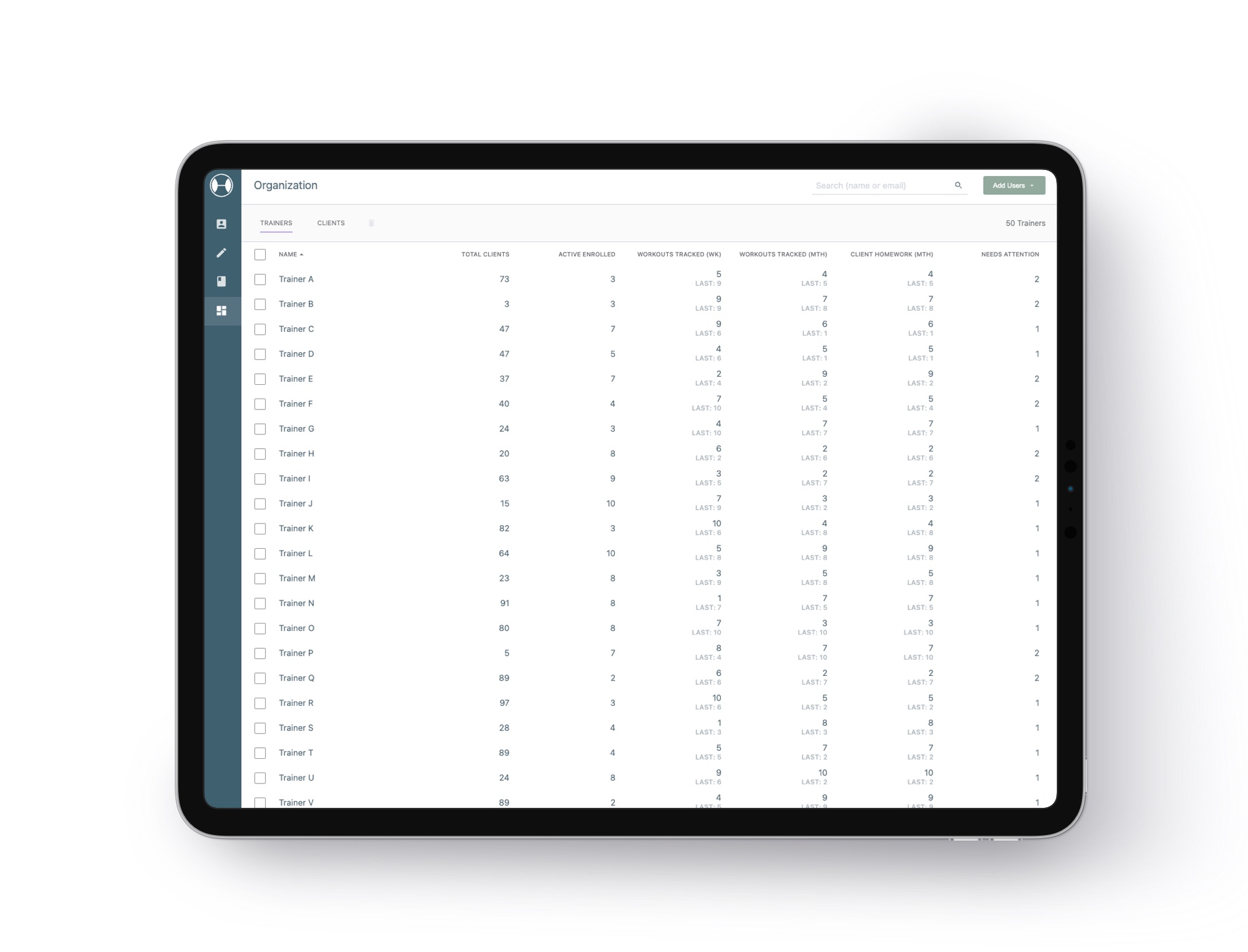 Screenshot of StrengthPortal's Organization page on a tablet